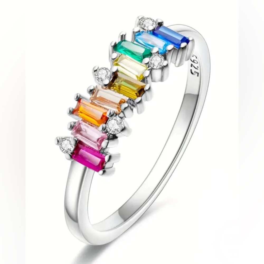 Multicolor Gemstone Sterling Silver .925 Ring Size 7 or 8 - Picture 5 of 5